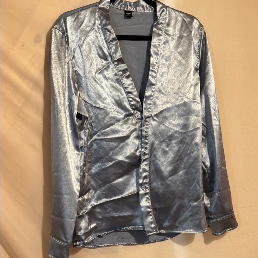 Shimmering Silver Button-Up Shirt